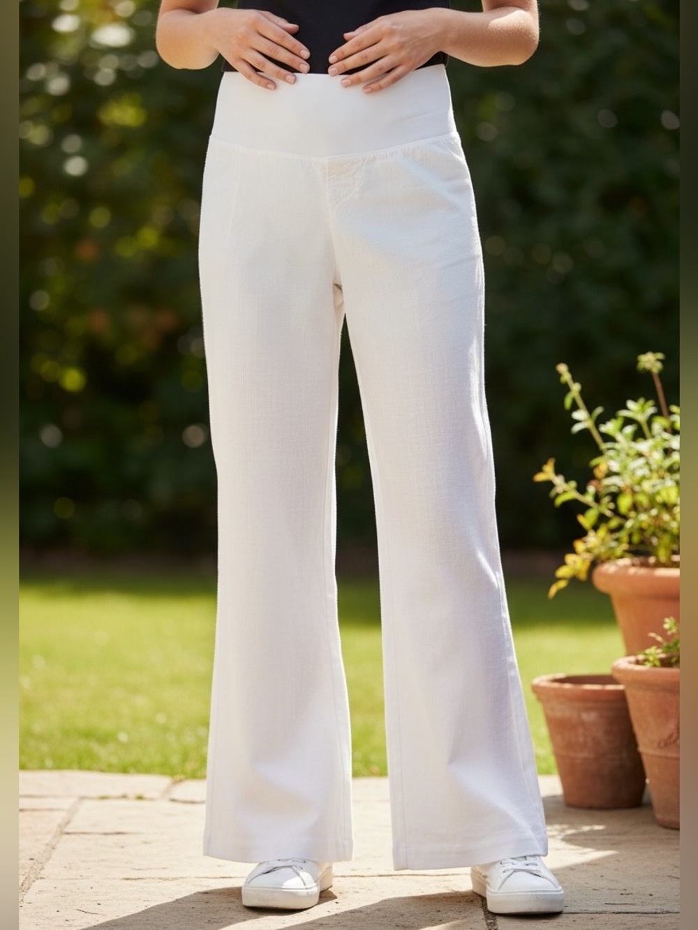 Old Navy Maternity White Linen Blend Wide Leg Pants XS